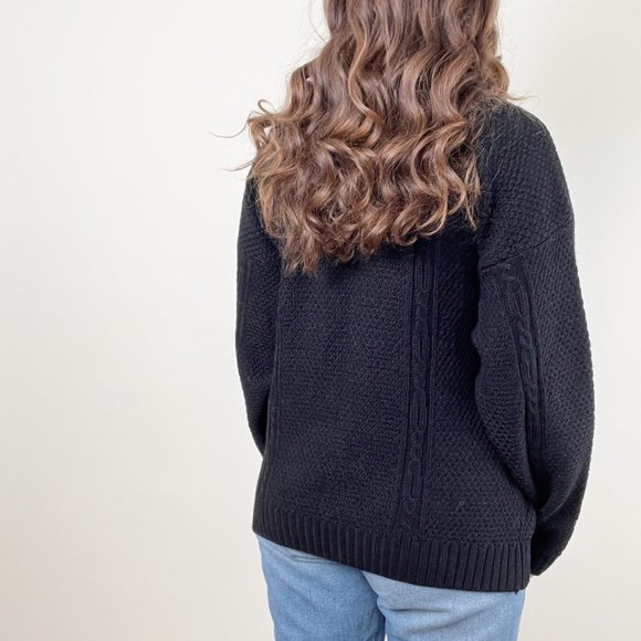 Vintage Cable Knit Oversized Wool Cotton Sweater Chunky Cozy Aran Preppy Pocket - Picture 2 of 8